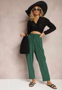 Renee - Zielone Spodnie o Luźnym Fasonie ze Sznurkiem i Gumką w Talii Enivea. Okazja: na co dzień. Kolor: zielony. Styl: elegancki, casual