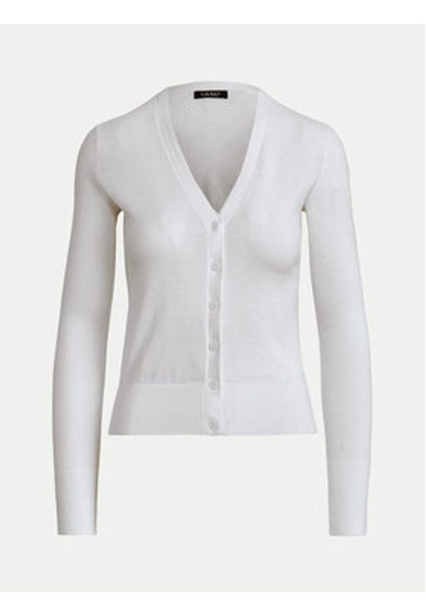 Lauren Ralph Lauren - LAUREN RALPH LAUREN Kardigan 200831710002 Biały Slim Fit. Kolor: biały. Materiał: bawełna