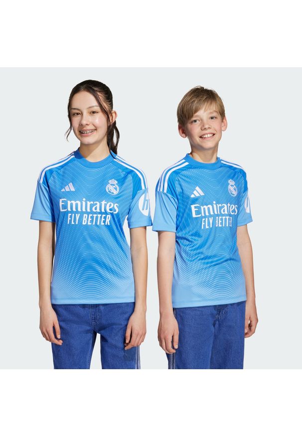 Adidas - Koszulka podstawowa bramkarza dla dzieci Real Madryt sezon 25/26. Kolor: niebieski. Sport: piłka nożna