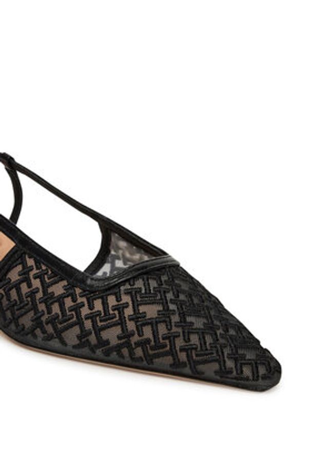 TOMMY HILFIGER - Tommy Hilfiger Sandały Mono Squared Toe Kitten Slingb FW0FW08746 Czarny. Kolor: czarny. Materiał: materiał