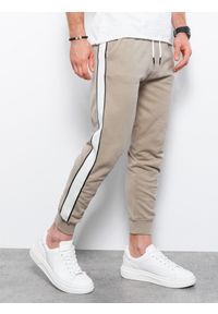Ombre Clothing - Spodnie męskie dresowe joggery P947 - beżowe - XXL. Okazja: na co dzień. Kolor: beżowy. Materiał: dresówka. Styl: casual