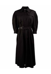 Alexander McQueen - ALEXANDER MCQUEEN - Czarna sukienka midi. Kolor: czarny. Materiał: bawełna. Typ sukienki: rozkloszowane. Długość: midi