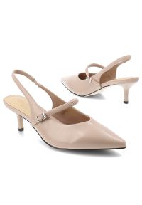 Czółenka damskie S.Barski, cholewka ze skóry naturalnej licowej elegancki fason slingback smukły obcas, beżowe, CR61-3046. Kolor: beżowy. Materiał: skóra. Szerokość cholewki: normalna. Obcas: na obcasie. Styl: elegancki. Wysokość obcasa: średni #7