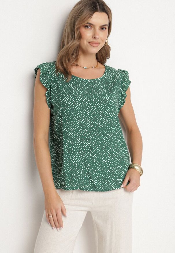 Born2be - Zielona Bluzka z Bawełny w Kropki Nappela. Okazja: na co dzień. Kolor: zielony. Materiał: bawełna. Długość rękawa: krótki rękaw. Długość: krótkie. Wzór: kropki. Styl: klasyczny, casual, elegancki
