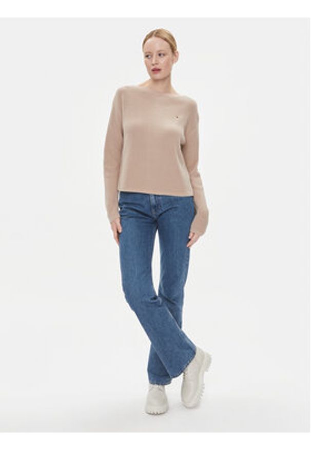 TOMMY HILFIGER - Tommy Hilfiger Sweter WW0WW40345 Beżowy Relaxed Fit. Kolor: beżowy. Materiał: bawełna