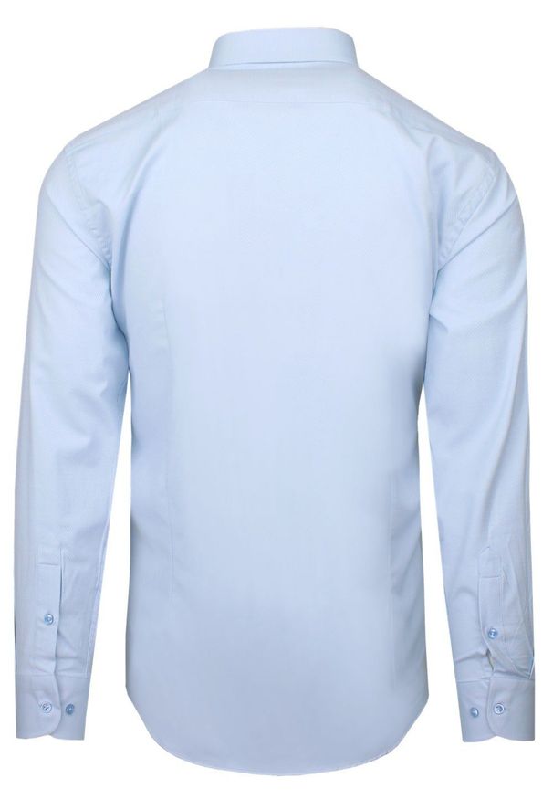 Elegancka Koszula Męska - Victorio - Błękitna. Okazja: na co dzień. Kolor: niebieski. Materiał: poliester, bawełna, elastan. Długość rękawa: długi rękaw. Długość: długie. Styl: elegancki