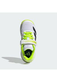 Adidas - Tenisowe buty z paskami na rzepy dla dzieci Courtflash. Zapięcie: rzepy. Kolor: żółty, biały, wielokolorowy, czarny. Sport: tenis