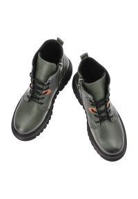 Zielone Botki Artiker Skórzane Obuwie Damskie. Zapięcie: sznurówki. Kolor: zielony. Materiał: skóra. Wzór: kolorowy. Sezon: zima, jesień. Styl: klasyczny #7