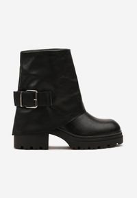 Born2be - Czarne Botki z Wywiniętą Cholewką i Kwadratowym Obcasem Miresda. Okazja: na co dzień. Kolor: czarny. Materiał: jeans. Szerokość cholewki: normalna. Obcas: na obcasie. Styl: casual, elegancki. Wysokość obcasa: średni
