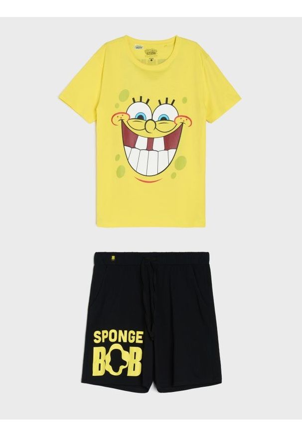 Sinsay - Bawełniana piżama dwuczęściowa z nadrukiem SpongeBob - wielobarwny. Materiał: bawełna. Wzór: nadruk