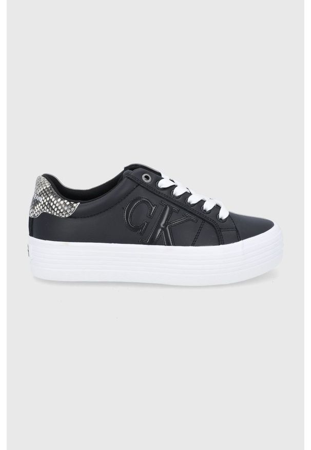 Calvin Klein Jeans Buty skórzane kolor czarny na platformie. Nosek buta: okrągły. Zapięcie: sznurówki. Kolor: czarny. Materiał: skóra. Obcas: na platformie