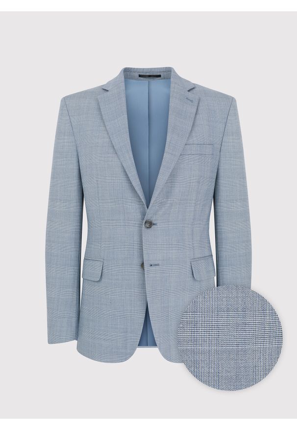 Pako Lorente - PAKO LORENTE – Niebieska marynarka garniturowa w kraciasty deseń. Okazja: na wesele, na komunię, na ślub cywilny. Kolor: niebieski. Materiał: poliester, lycra, wełna