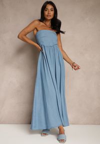 Renee - Granatowa Rozkloszowana Sukienka Bandeau Mavoreine. Okazja: na co dzień, na imprezę, na spacer. Kolor: niebieski. Sezon: lato. Typ sukienki: proste. Styl: elegancki, casual