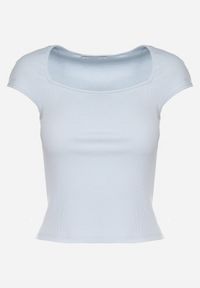 Born2be - Niebieski Dopasowany T-shirt z Wiskozą w Prążki z Kwadratowym Dekoltem Alannia. Okazja: do pracy, na co dzień, na spotkanie biznesowe. Typ kołnierza: dekolt kwadratowy. Kolor: niebieski. Materiał: wiskoza. Wzór: prążki. Styl: biznesowy, casual #5