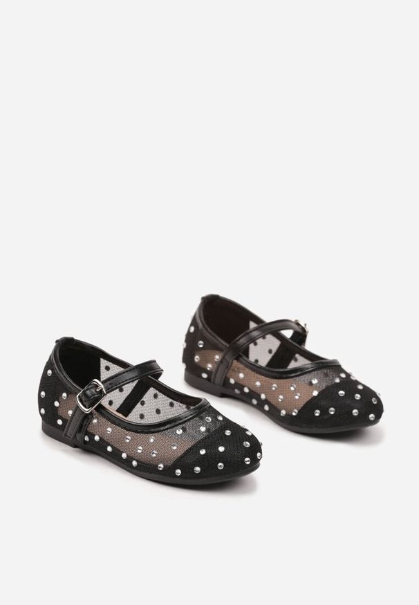 Born2be - Czarne Balerinki z Transparentną Cholewką i Cyrkoniami Oliviris. Okazja: na co dzień, na imprezę. Zapięcie: sprzączka. Kolor: czarny. Materiał: jeans. Szerokość cholewki: normalna. Styl: klasyczny, elegancki, casual