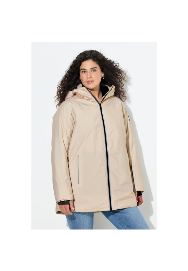 ULLA POPKEN - Damskie Kurtka funkcyjna HYPRAR wodoodporna trapezowy krój kaptur. Kolekcja: plus size. Kolor: beżowy. Materiał: poliester, materiał