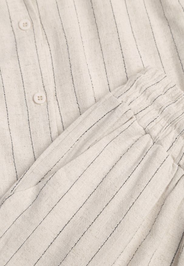 Born2be - Jasnobeżowy Wiskozowo-Lniany Komplet w Paski Koszula i Szerokie Spodnie Terasea. Kolor: beżowy. Materiał: wiskoza, len. Wzór: paski