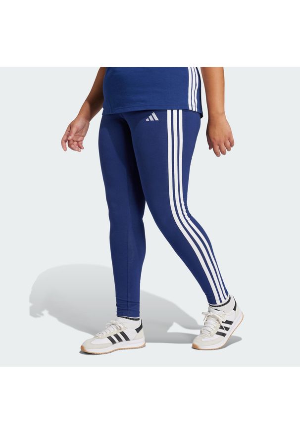 Adidas - Legginsy Essentials 3-Stripes Cotton (Plus Size). Kolekcja: plus size. Kolor: niebieski, wielokolorowy, biały. Sport: fitness