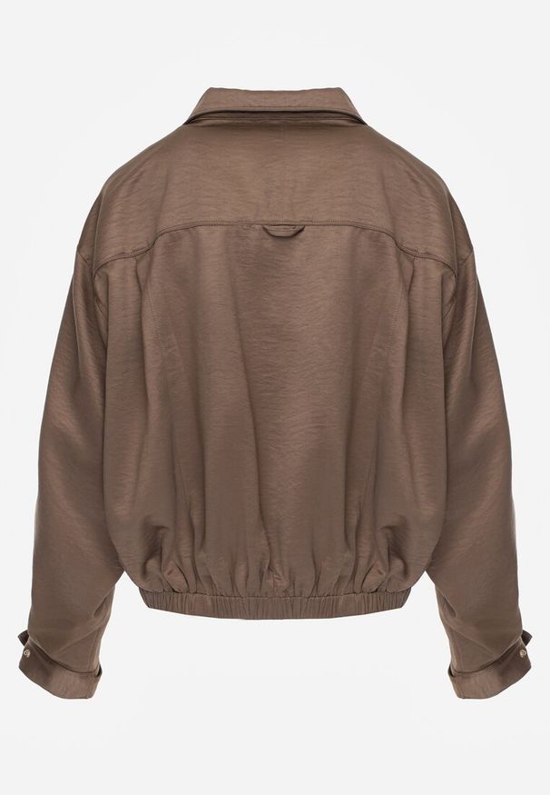 Renee - Brązowa Kurtka Bomberka Oversize z Regulowanymi Mankietami Lann. Okazja: na co dzień. Typ kołnierza: dekolt gorset. Kolor: brązowy. Materiał: jeans, poliester. Sezon: wiosna. Styl: casual