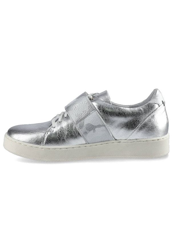 Srebrne Sneakersy Simen Damskie Modne Półbuty. Okazja: na co dzień. Zapięcie: sznurówki. Kolor: srebrny. Materiał: guma, skóra