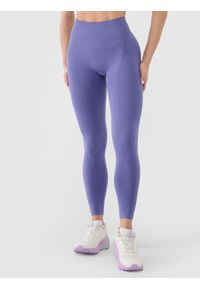 4f - 4F Legginsy treningowe bezszwowe damskie - granatowe M/L. Stan: podwyższony. Kolor: niebieski. Materiał: włókno, elastan, dzianina, materiał, syntetyk. Wzór: gładki, jednolity, ze splotem. Sport: fitness