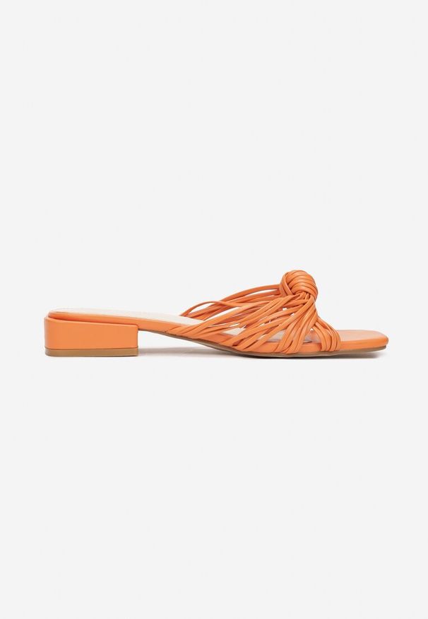 Born2be - Pomarańczowe Klapki na Płaskim Obcasie ze Splątanymi Paskami Melani. Okazja: na co dzień. Kolor: pomarańczowy. Obcas: na obcasie. Styl: elegancki, casual. Wysokość obcasa: niski