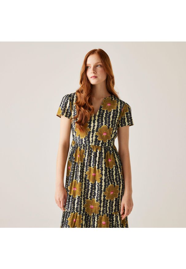 Regatta - Sukienka casual damska Orla Kiely Tiered Midi. Kolor: żółty. Materiał: bawełna. Sport: turystyka piesza