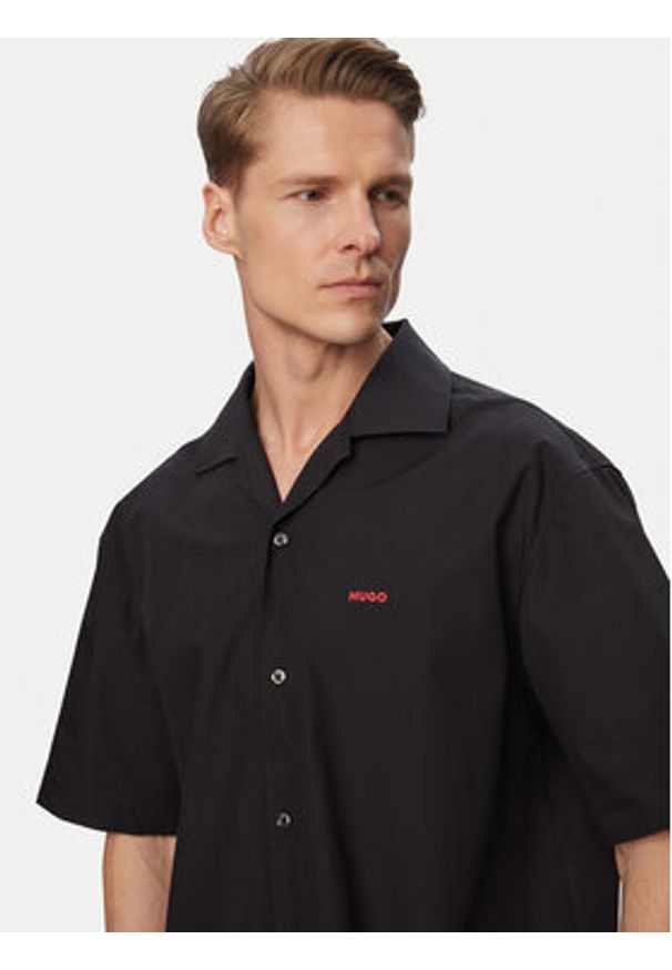 Hugo - HUGO Koszula Espino 50560580 Czarny Oversize. Kolor: czarny. Materiał: bawełna