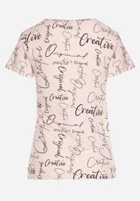Born2be - Różowy T-shirt z Bawełny Zdobiony Nadrukiem z Napisami Mirindela. Okazja: na co dzień. Kolor: różowy. Materiał: bawełna. Wzór: napisy, aplikacja, nadruk. Styl: klasyczny, elegancki, casual
