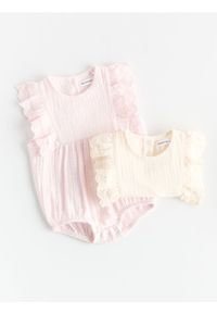 Reserved - Muślinowe body z falbanką - pastelowy róż. Kolor: różowy. Materiał: tkanina, bawełna #1