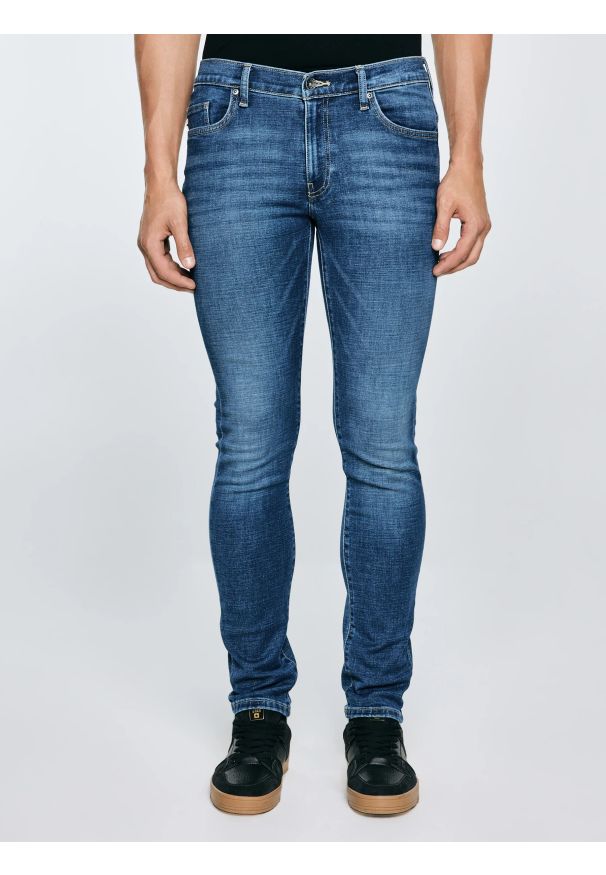 Big-Star - Jeansy męskie skinny z przetarciami niebieskie Jeffray 366. Okazja: na co dzień. Stan: obniżony. Kolor: niebieski. Styl: casual, klasyczny, elegancki