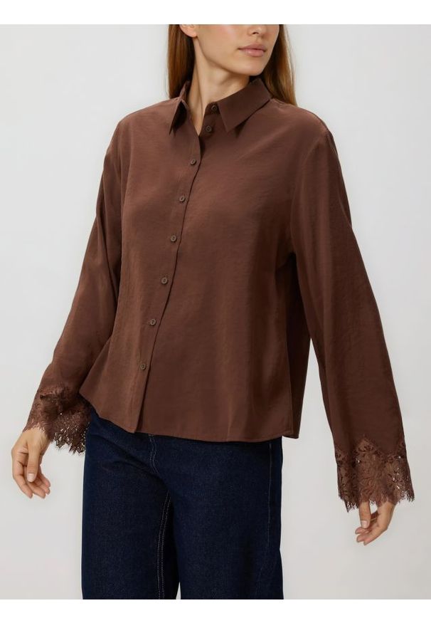 Reserved - Koszula z modalem - brązowy. Kolor: brązowy. Materiał: tkanina