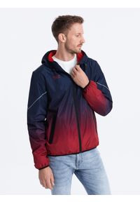 Ombre Clothing - Sportowa męska kurtka ombre z odblaskami i polarową podszewką – granatowo-czerwona V3 OM-JANP-0105 - XXL. Kolor: czerwony. Materiał: polar. Wzór: gradientowy, napisy, nadruk. Styl: sportowy #8