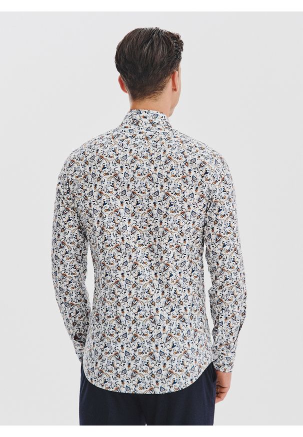 Pako Lorente - PAK LORENTE - Biała koszula męska kolorowe kwiaty. Kolor: biały. Materiał: bawełna, elastan. Długość rękawa: długi rękaw. Długość: długie. Wzór: kolorowy, kwiaty. Sezon: jesień