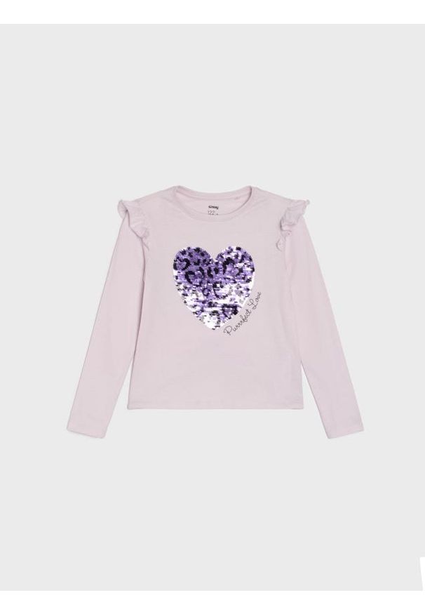 Sinsay - Bawełniana koszulka z połyskującymi cekinami - fioletowy. Kolor: fioletowy. Materiał: bawełna