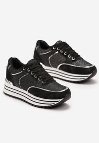 Born2be - Czarne Sneakersy z Materiałowymi Wstawkami i Brokatem Jutofa. Kolor: czarny. Materiał: materiał #3