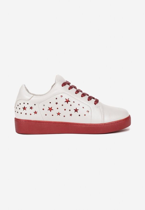 Born2be - Biało-Czerwone Sneakersy Sznurowane Tazaya. Kolor: biały