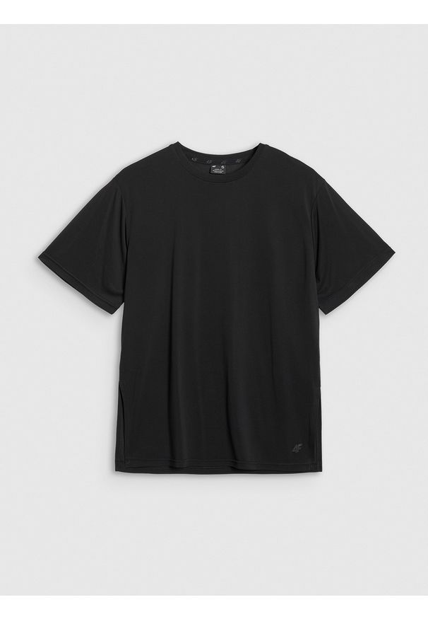 4f - 4F T-shirt oversize z modalem damski - czarny S. Okazja: na co dzień. Kolor: czarny. Materiał: materiał, poliester, skóra, jersey. Długość rękawa: krótki rękaw. Długość: krótkie. Wzór: gładki, ze splotem. Styl: klasyczny, sportowy, casual