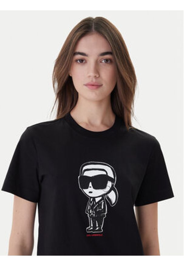 Karl Lagerfeld - KARL LAGERFELD T-Shirt A1W17126 Czarny Regular Fit. Typ kołnierza: dekolt w karo. Kolor: czarny. Materiał: bawełna