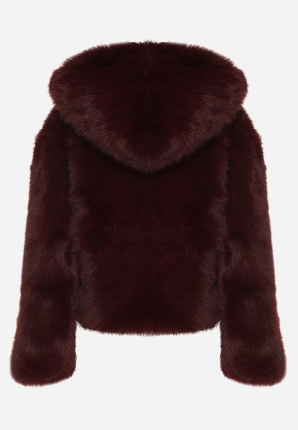 Born2be - Bordowa Kurtka Futrzana z Nieodpinanym Kapturem Vetirire. Okazja: na co dzień. Kolor: czerwony. Materiał: futro. Styl: elegancki, casual