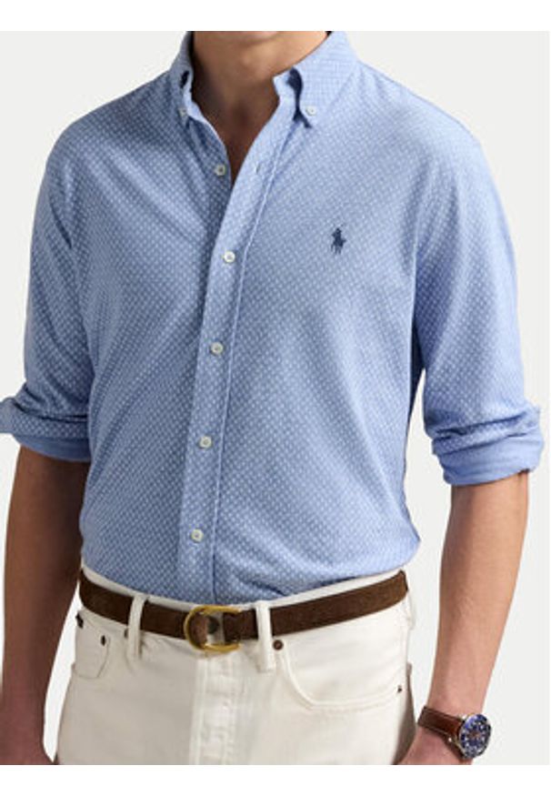 Polo Ralph Lauren Koszula 710963499001 Błękitny Slim Fit. Typ kołnierza: polo. Kolor: niebieski. Materiał: bawełna