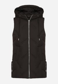 Born2be - Czarna Casualowa Kamizelka z Kapturem i Pikowanymi Przeszyciami Caletta. Okazja: na co dzień. Typ kołnierza: kaptur. Kolor: czarny. Materiał: jeans. Styl: casual #6