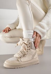 Born2be - Beżowe Sneakersy z Ozdobnymi Sznurówkami Eveslia. Okazja: na co dzień. Zapięcie: sznurówki. Kolor: beżowy. Materiał: jeans #6