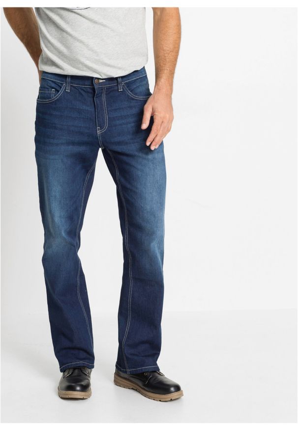 bonprix - Dżinsy ze stretchem Regular Fit Bootcut. Kolor: niebieski