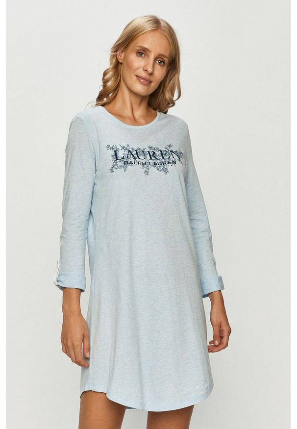 Lauren Ralph Lauren - Koszula nocna. Kolor: niebieski. Materiał: bawełna, wiskoza, dzianina. Wzór: nadruk