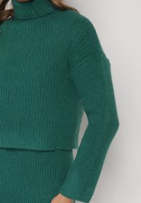 Born2be - Zielony Komplet Dzianinowy z Wełną i Bawełną Golf i Dopasowana Sukienka Reilaia. Kolor: zielony. Materiał: wełna, bawełna, dzianina. Sport: golf #4