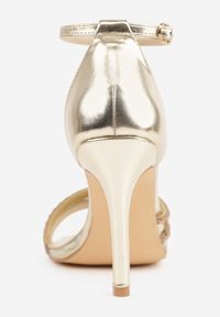 Born2be - Złote Eleganckie Sandały VICES na Szpilce z Cyrkoniowym Zdobieniem Ompeira. Zapięcie: pasek. Kolor: złoty. Wzór: aplikacja. Obcas: na szpilce. Styl: elegancki #9