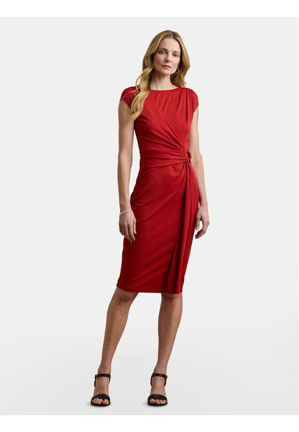 Lauren Ralph Lauren - LAUREN RALPH LAUREN Sukienka koktajlowa 200973601002 Czerwony Slim Fit. Kolor: czerwony. Materiał: syntetyk. Styl: wizytowy