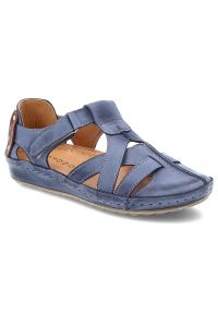 Granatowe Sandały Armodo Wygodne Obuwie Damskie. Okazja: na co dzień. Zapięcie: rzepy. Kolor: niebieski. Materiał: skóra. Sezon: lato. Styl: casual, klasyczny, elegancki