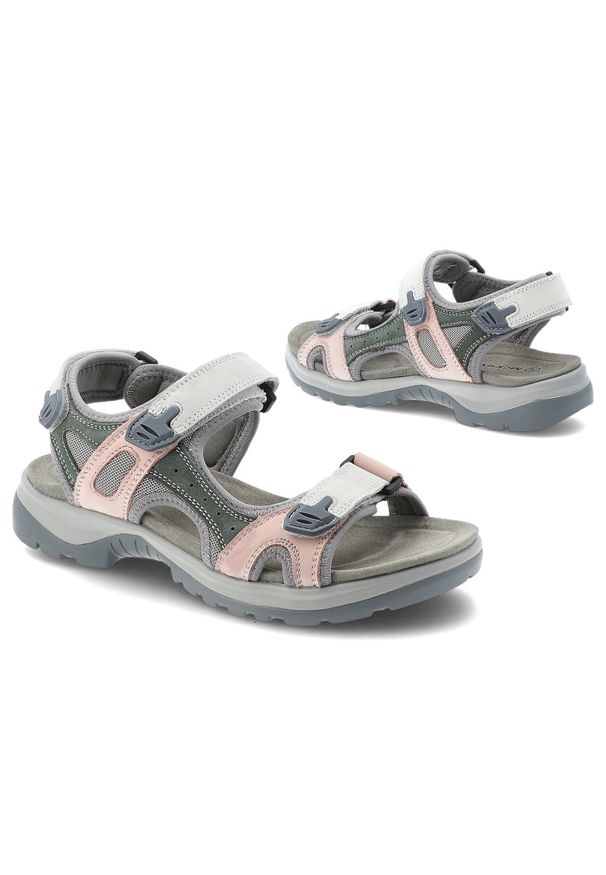 Sandały damskie McKeylor, cholewka ze skóry naturalnej regulowane paski na rzepy płaska podeszwa, szare, 95416. Okazja: na co dzień, na spacer. Zapięcie: rzepy. Kolor: szary. Materiał: skóra. Wzór: paski. Sezon: lato. Obcas: na płaskiej podeszwie. Styl: elegancki, casual